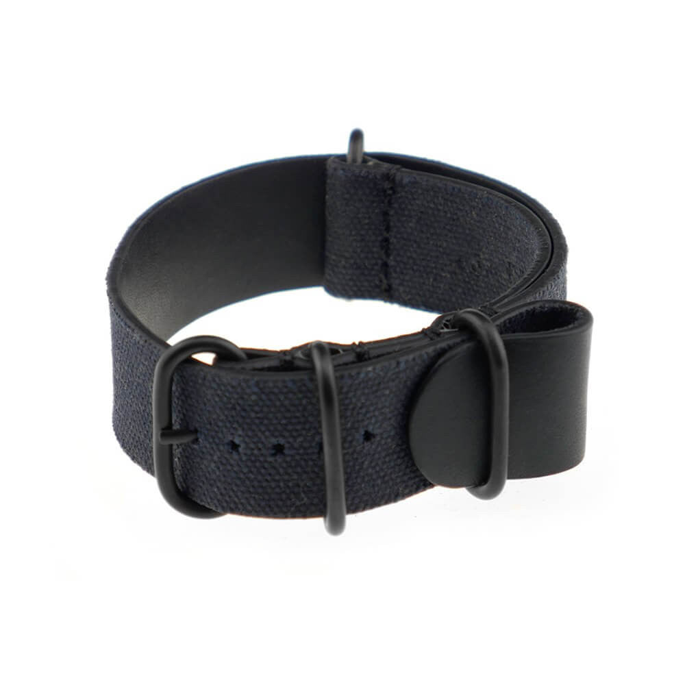 Canvas Watch Band | Black | Tallinn | One-Piece | 4 PVD Rings