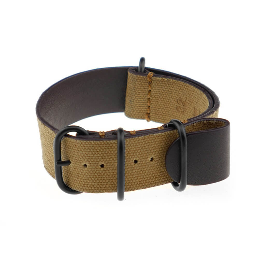 Canvas Watch Band | Tallinn | One-Piece | 4 PVD Rings | Cognac