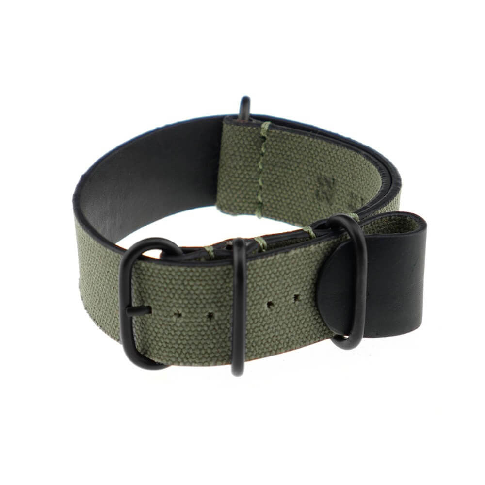 Canvas Watch Band | Tallinn | One-Piece | 4 PVD Rings | Olive Drab