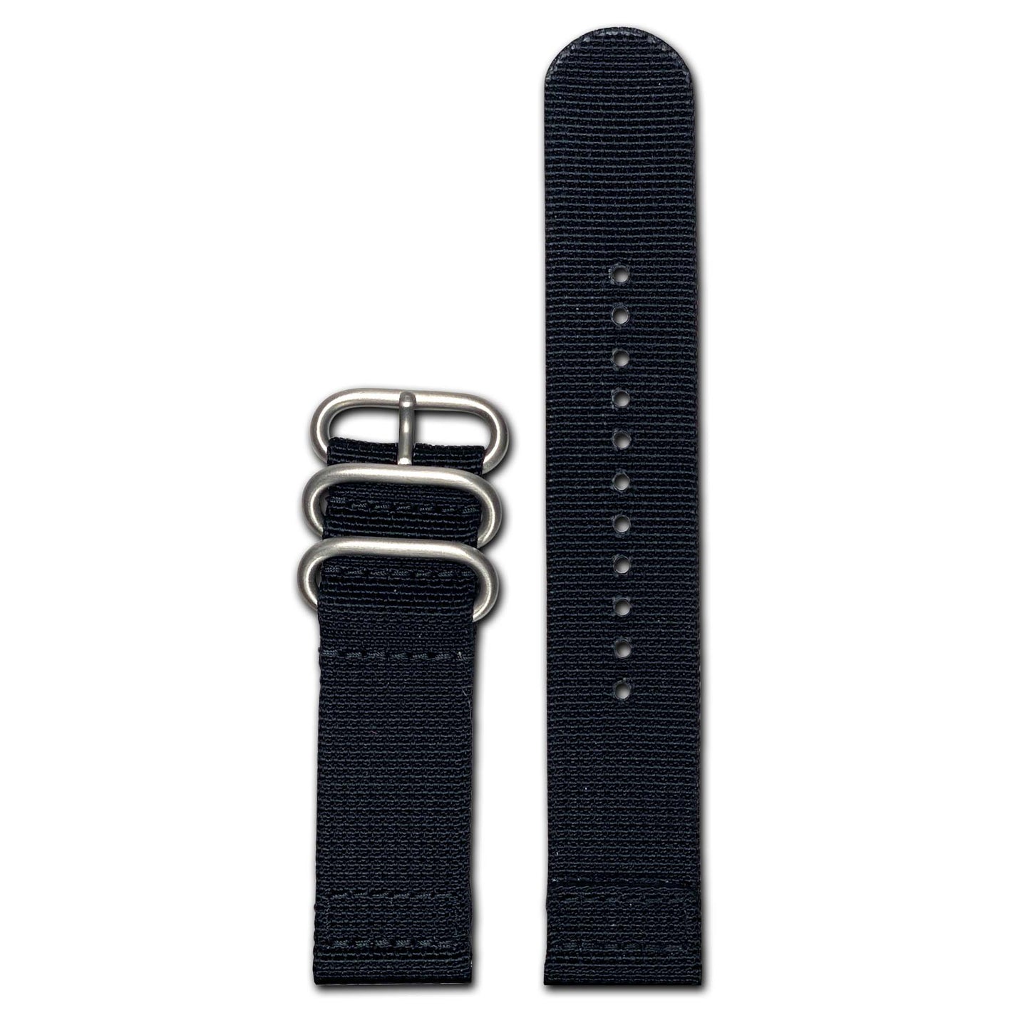 Ballistic Nylon Watch Band | Two-Piece | Black | Brushed Hardware