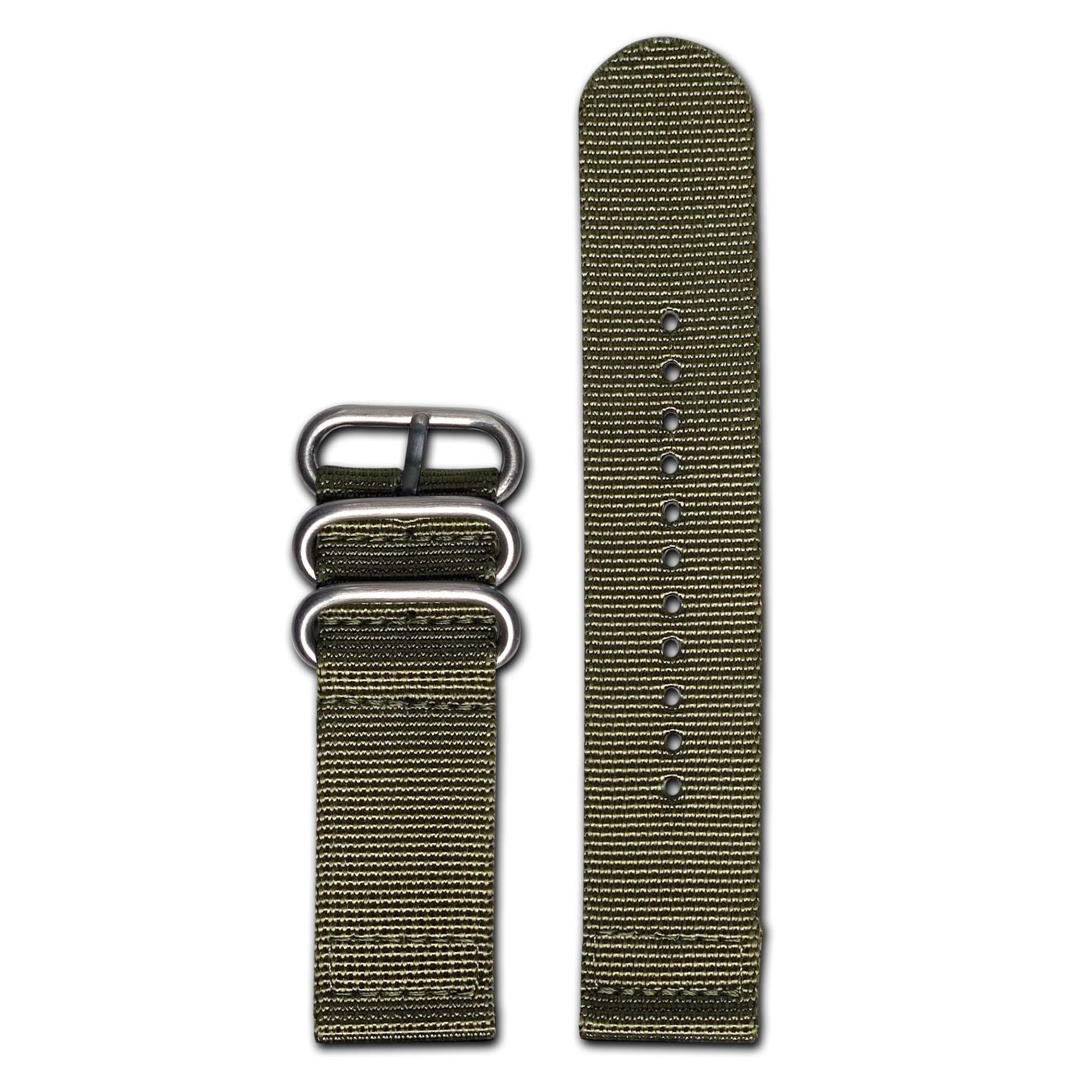 Ballistic Nylon Watch Band | Two-Piece | Olive-Green | Brushed Hardware