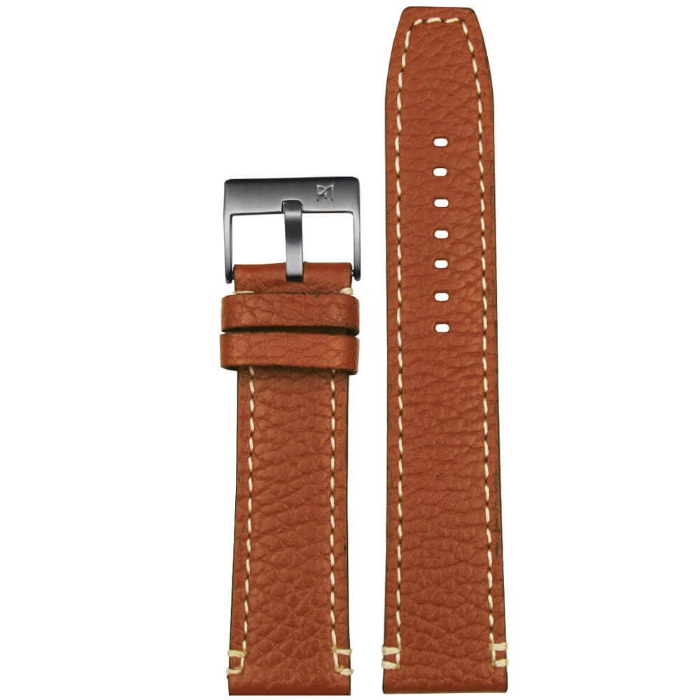 Vintage Vitello Grain Watch Band | Brown | White Stitch