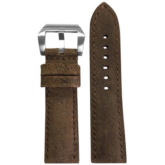 Vintage Leather Watch Band | Padded | Rough Brown | Match Stitch | For Panerai