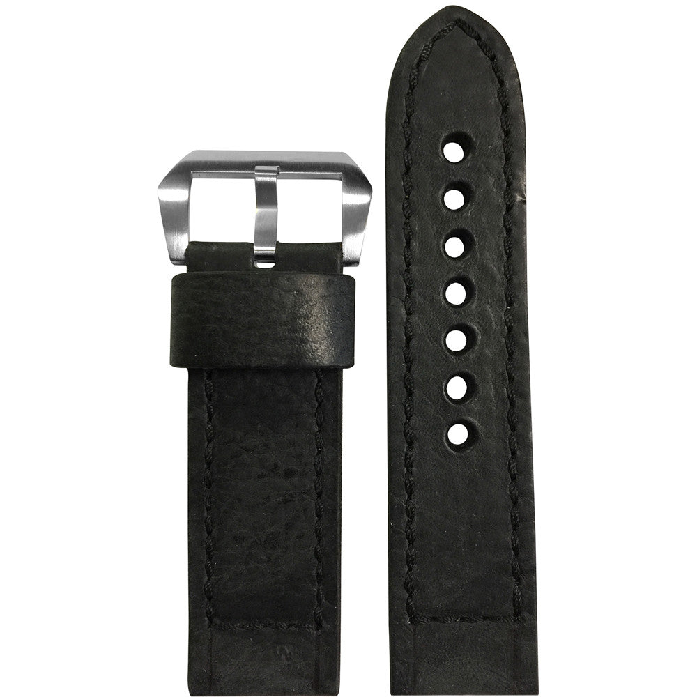 Vintage Leather Watch Band | Black | Match Box Stitch | For Panerai