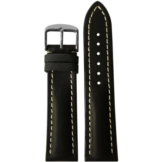 Vintage Leather Watch Band | Black | White Stitch | For Breitling