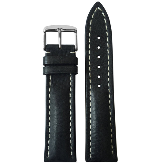 Vintage Leather Watch Band | Charcoal | White Stitch | For Breitling