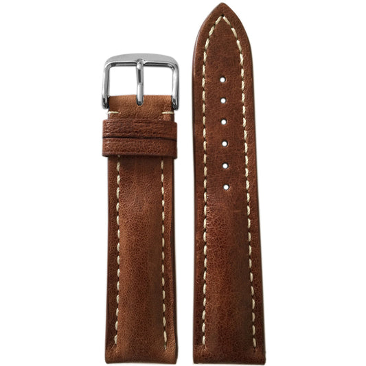 Vintage Leather Watch Band | Sienna | White Stitch | For Breitling