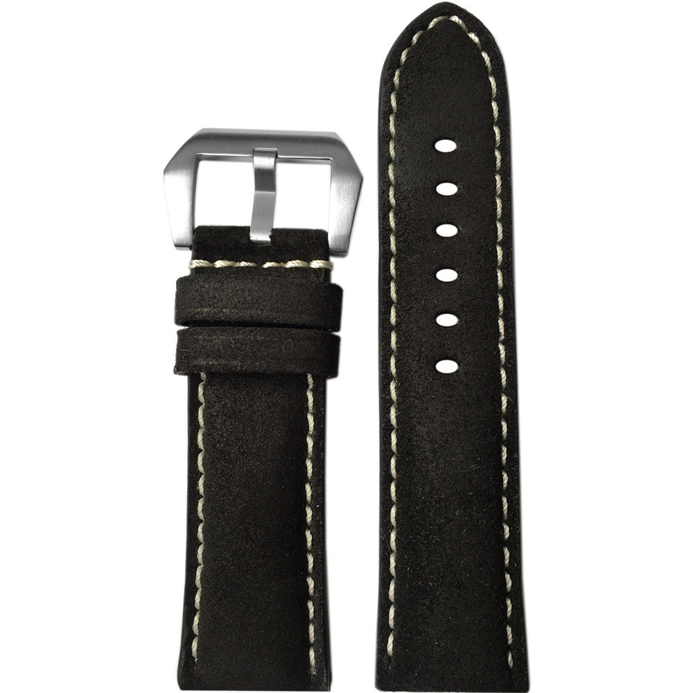 Vintage Leather Watch Band | Rough Black | Padded | White Stitch | For Panerai