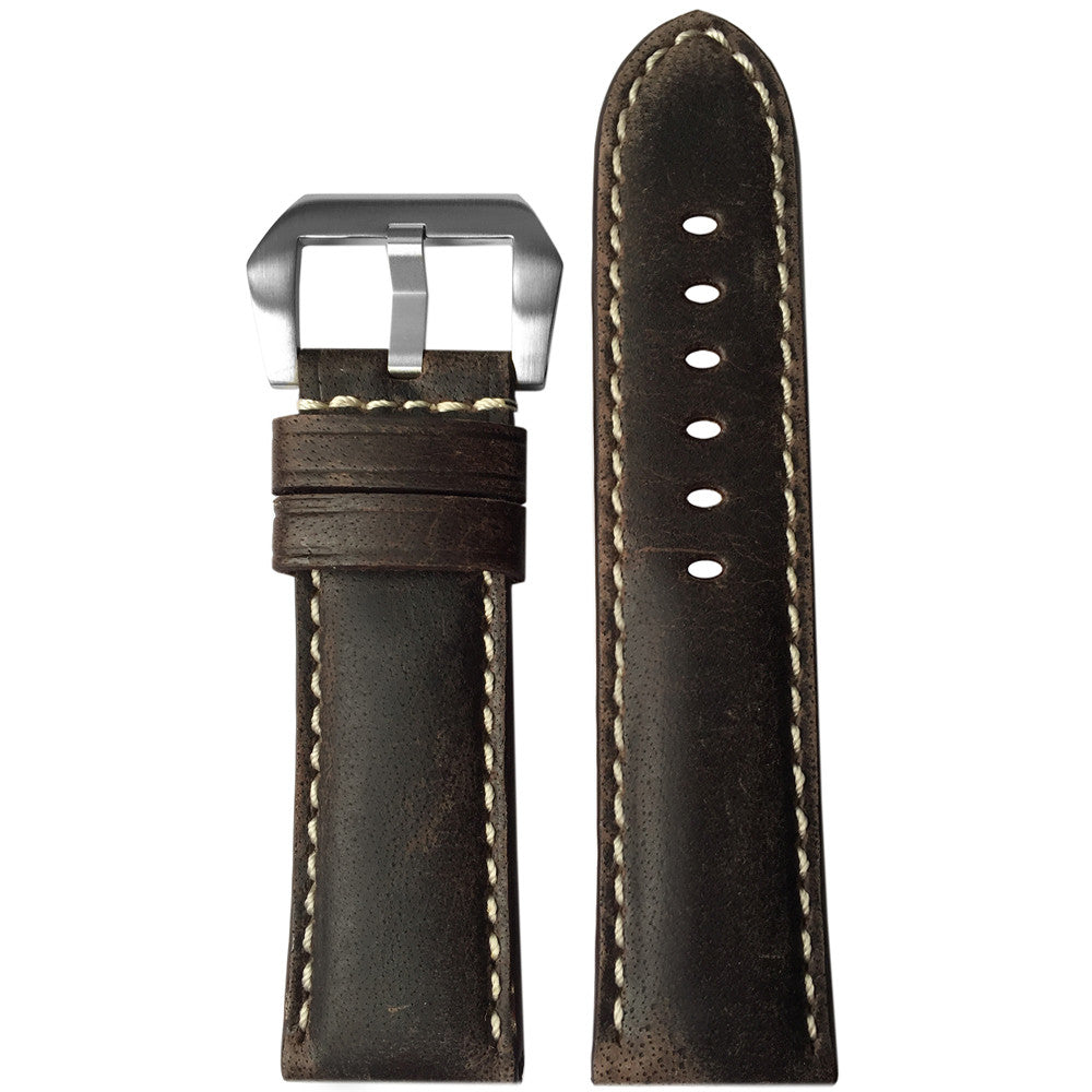 Vintage Leather Watch Band | Stone | Padded | White Stitch | For Panerai