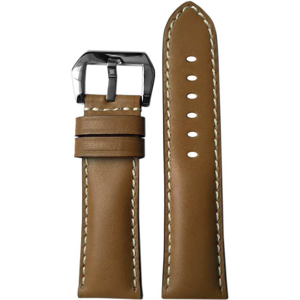 Vintage Leather Watch Band | Tan | Padded | White Stitch | For Panerai