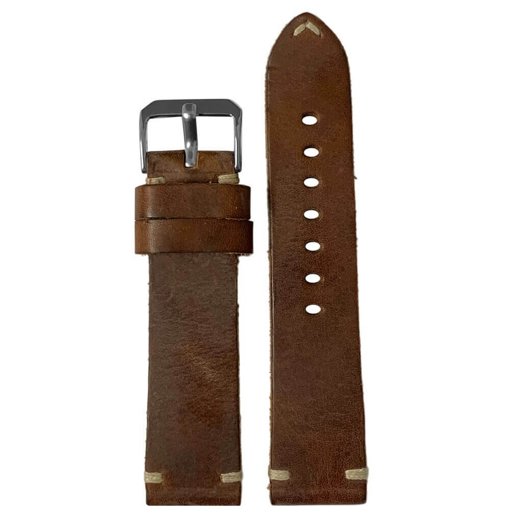 Vintage Oiled Leather Watch Band | Mahogany | Creme Minimal Stitch