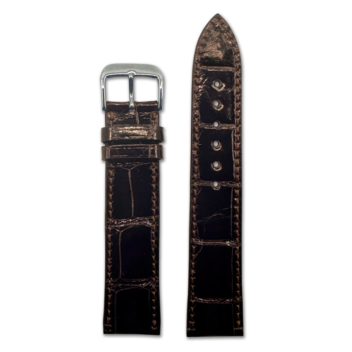 Genuine Alligator Watch Band | Windsor | Glossy Finish | Full Cut | Black